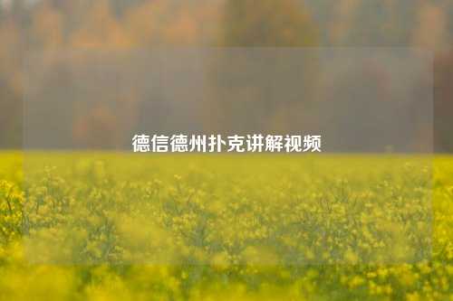 德信德州扑克讲解视频